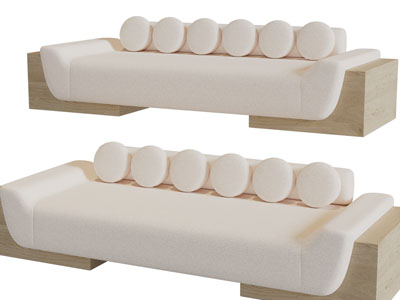 侘寂风多人沙发3d模型 侘寂风多人沙发