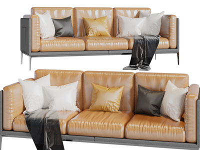 现代皮质多人沙发3d模型 现代皮质多人沙发