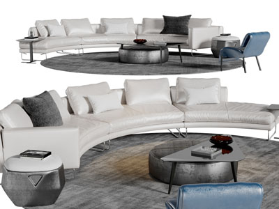 后现代弧形多人沙发茶几组合