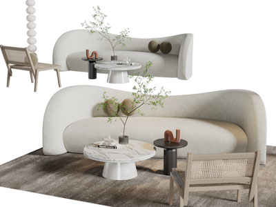 侘寂风多人沙发休闲椅子茶几组合