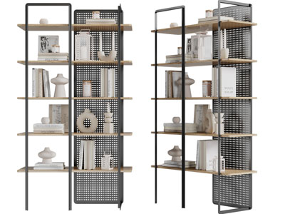 侘寂风金属实木拼接装饰架