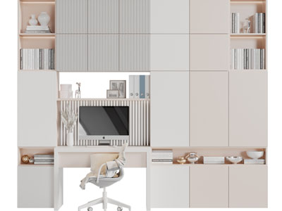现代嵌入书桌的装饰柜