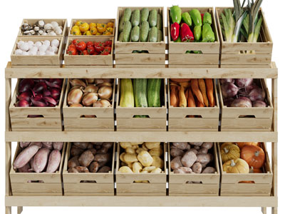 现代实木蔬菜货架展柜3d模型 现代实木蔬菜货架展柜