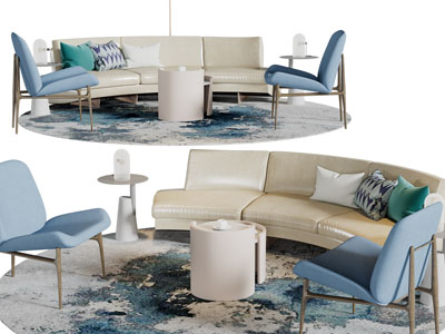 现代弧形多人沙发休闲椅子茶几组合