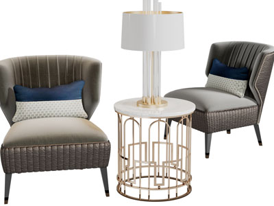 现代轻奢单人沙发边几