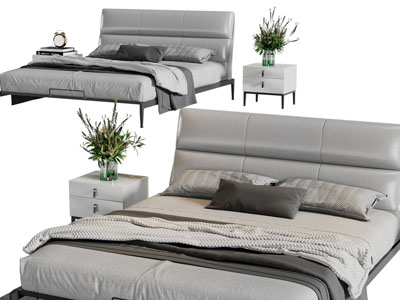 现代双人床、床头柜