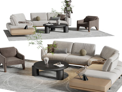 侘寂风多人、单人沙发、茶几组合