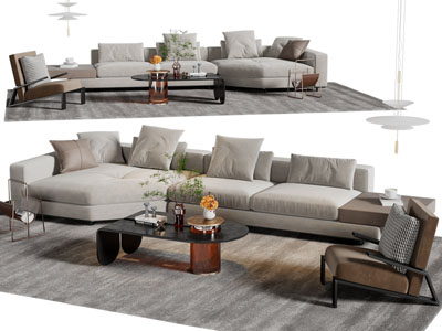 现代多人沙发休闲椅子茶几组合