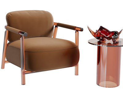 侘寂风单人沙发、边几3d模型 侘寂风单人沙发、边几