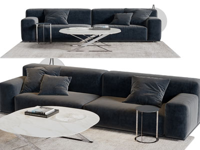 现代布艺多人沙发、茶几组合