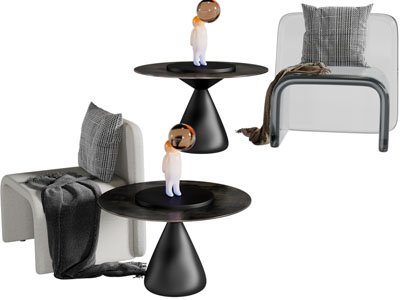 侘寂风单人沙发、边几3d模型 侘寂风单人沙发、边几