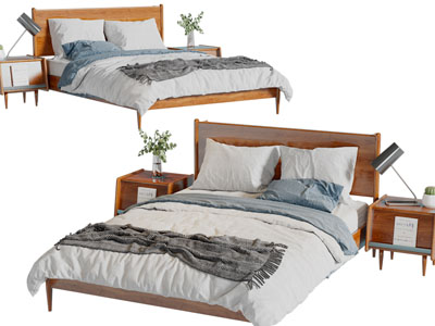 北欧实木双人床床头柜