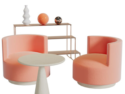 侘寂风单人沙发、边几3d模型 侘寂风单人沙发、边几