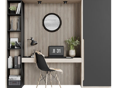 北欧实木带装饰柜的书桌椅组合