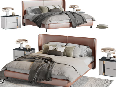 现代双人床、床头柜