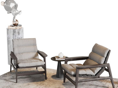 北欧实木休闲椅子、边几