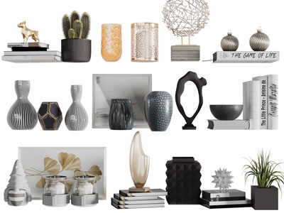 现代陶瓷器皿、书籍、摆件组合