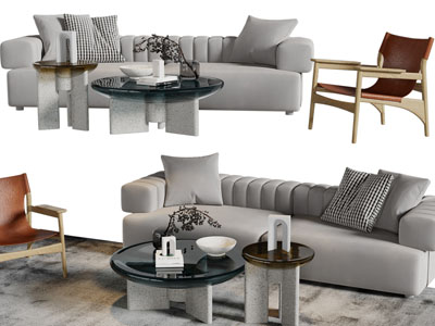 侘寂风多人沙发休闲椅子茶几组合