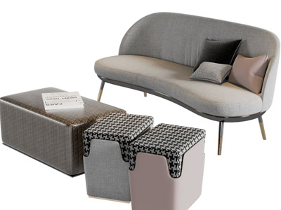 现代布艺多人沙发、沙发凳3d模型 现代布艺多人沙发、沙发凳