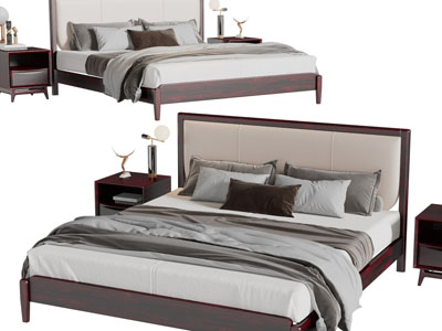 现代实木双人床