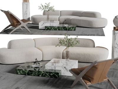 侘寂风多人沙发、休闲椅子、茶几组合