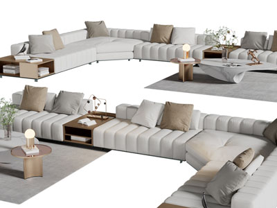 现代加长转角多人沙发茶几组合