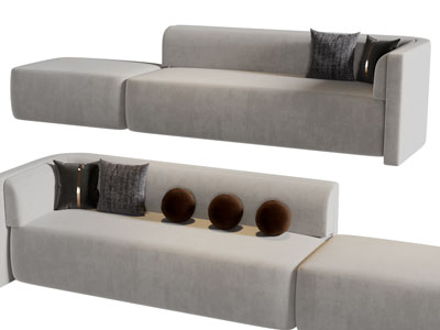 侘寂风多人沙发3d模型 侘寂风多人沙发