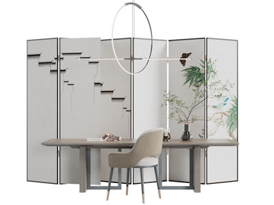 新中式书桌椅组合、屏风