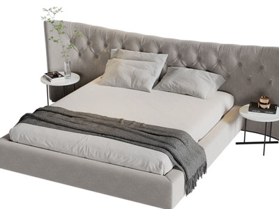 现代加宽布艺菱形软包靠背双人床