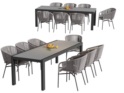 现代长方形餐桌椅组合