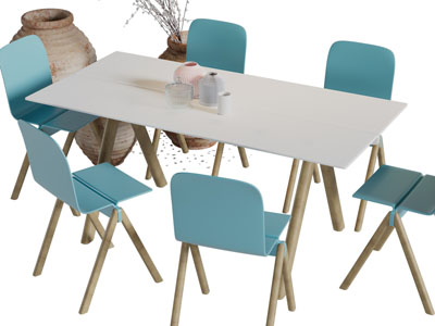 现代长方形实木餐桌椅组合