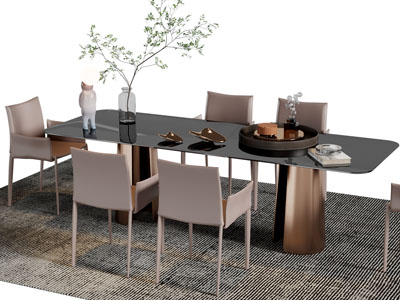 现代长方形黑色餐桌椅组合