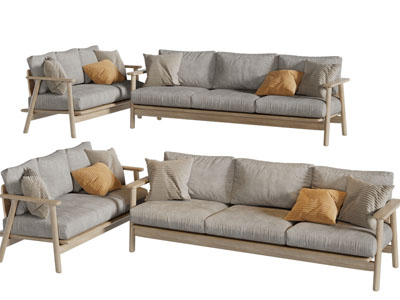 北欧实木边框的多人沙发3d模型 北欧实木边框的多人沙发