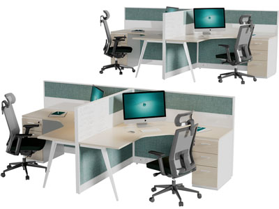 现代实木双人位办公桌椅组合