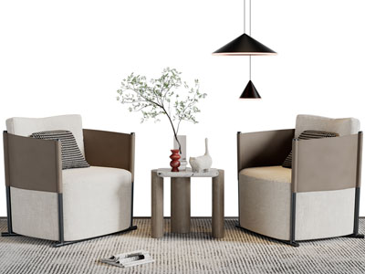 侘寂风单人沙发、边几3d模型 侘寂风单人沙发、边几