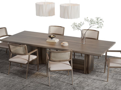 北欧长方形实木餐桌椅组合