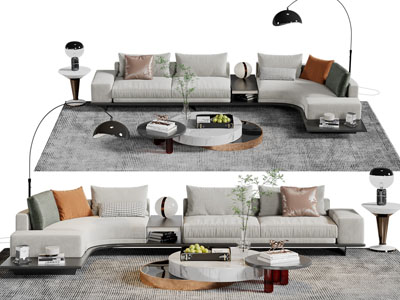 侘寂风转角多人沙发、茶几组合
