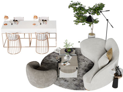 侘寂风多人、单人沙发和茶几组合