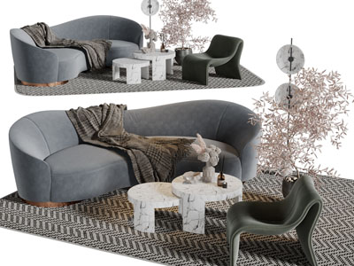 现代轻奢弧形多人沙发休闲椅子茶几组合