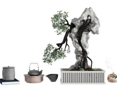 新中式假山盆景盆栽、茶具杯子