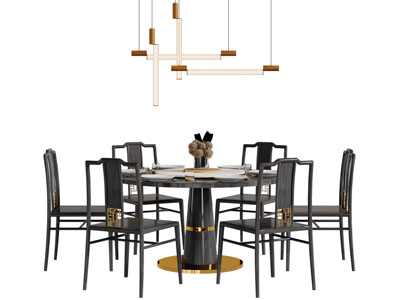 新中式圆形餐桌椅组合