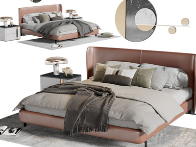 现代皮革双人床床头柜