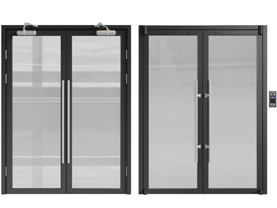 现代黑色金属边框双扇办公大门