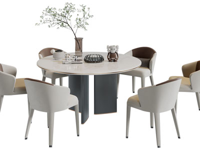 侘寂风圆形餐桌椅组合