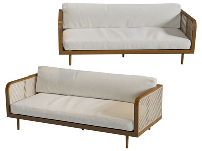 新中式布艺镂空扶手的多人沙发3d模型 新中式布艺镂空扶手的多人沙发