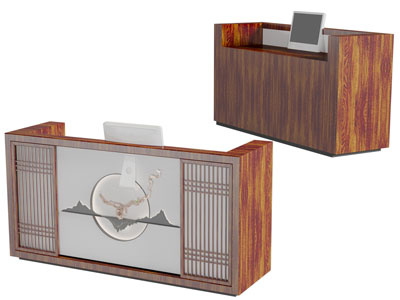 新中式实木装饰山水的前台接待台