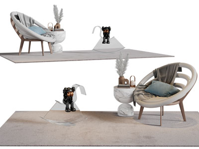 侘寂风休闲椅子、边几和装饰品摆件