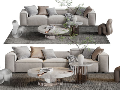 侘寂风多人沙发、休闲椅子、茶几组合