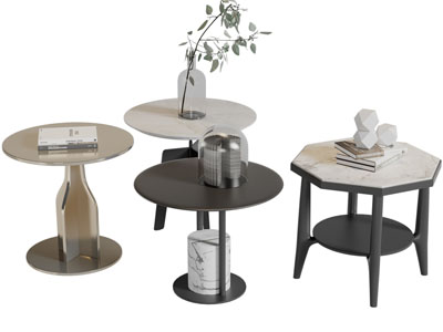 现代圆形六边形茶几边几3d模型 现代圆形六边形茶几边几