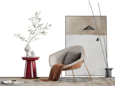 现代轻奢休闲椅子、边几